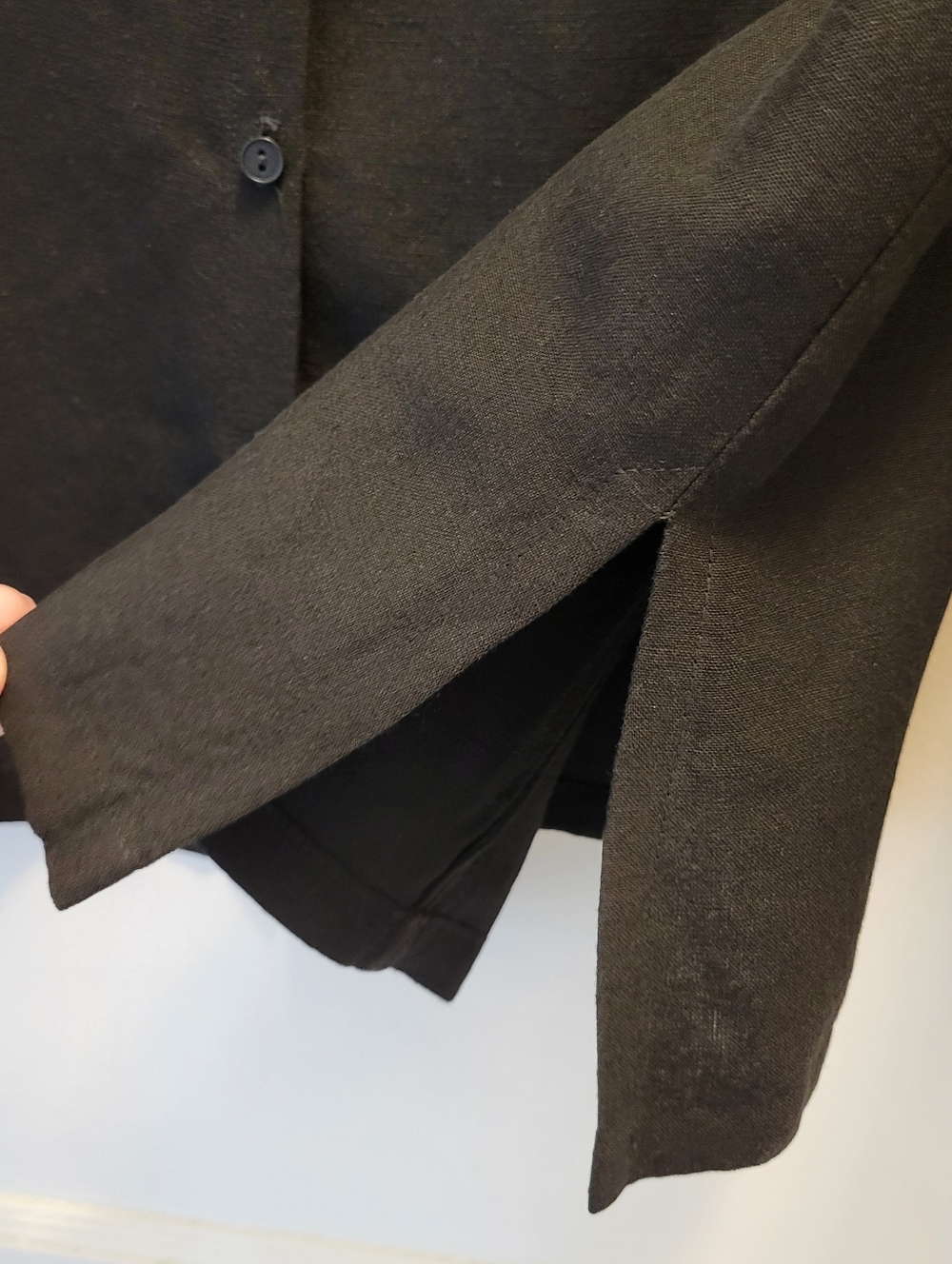 Eileen Fisher Black Button Down Shirt Linen Viscose blend Italian Fabric Large - Picture 5 of 7